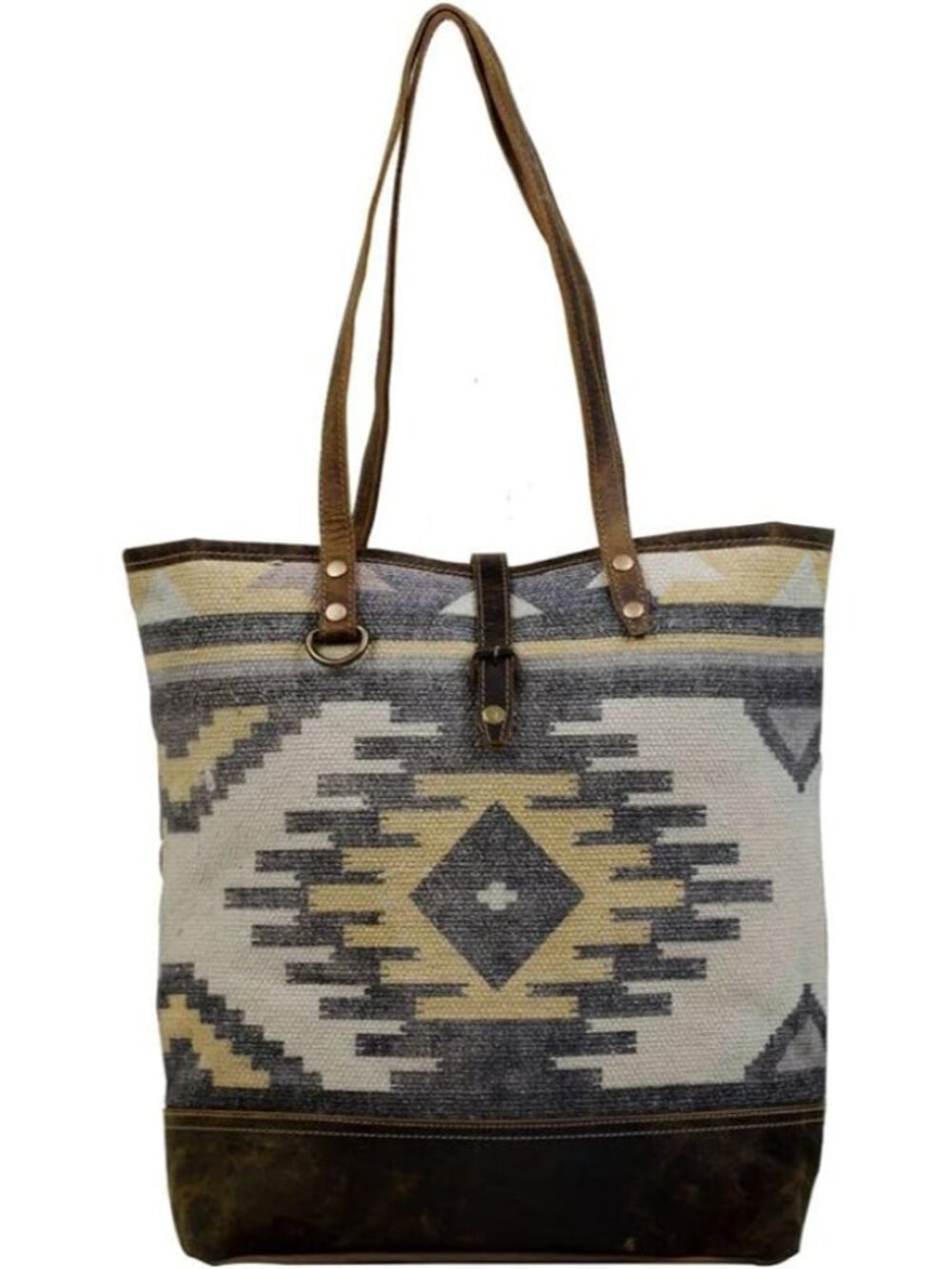Yellow Patchy Tote Bag Upcycled Cotton & Leather S-2818